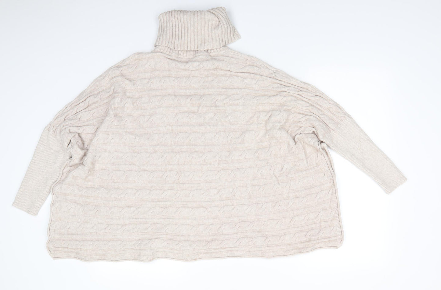 Tricotonic Womens Beige Roll Neck  Viscose Pullover Jumper    - Vented Sides with Popper Batwing