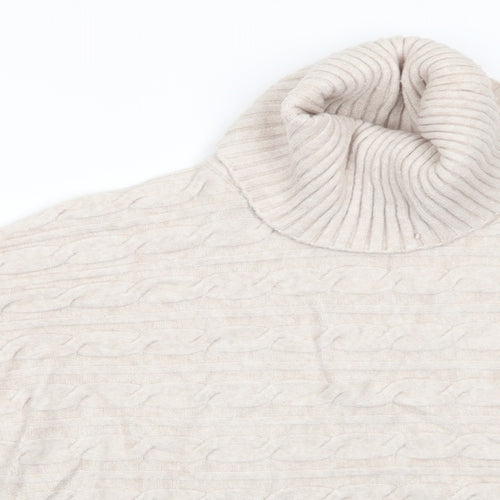 Tricotonic Womens Beige Roll Neck  Viscose Pullover Jumper    - Vented Sides with Popper Batwing