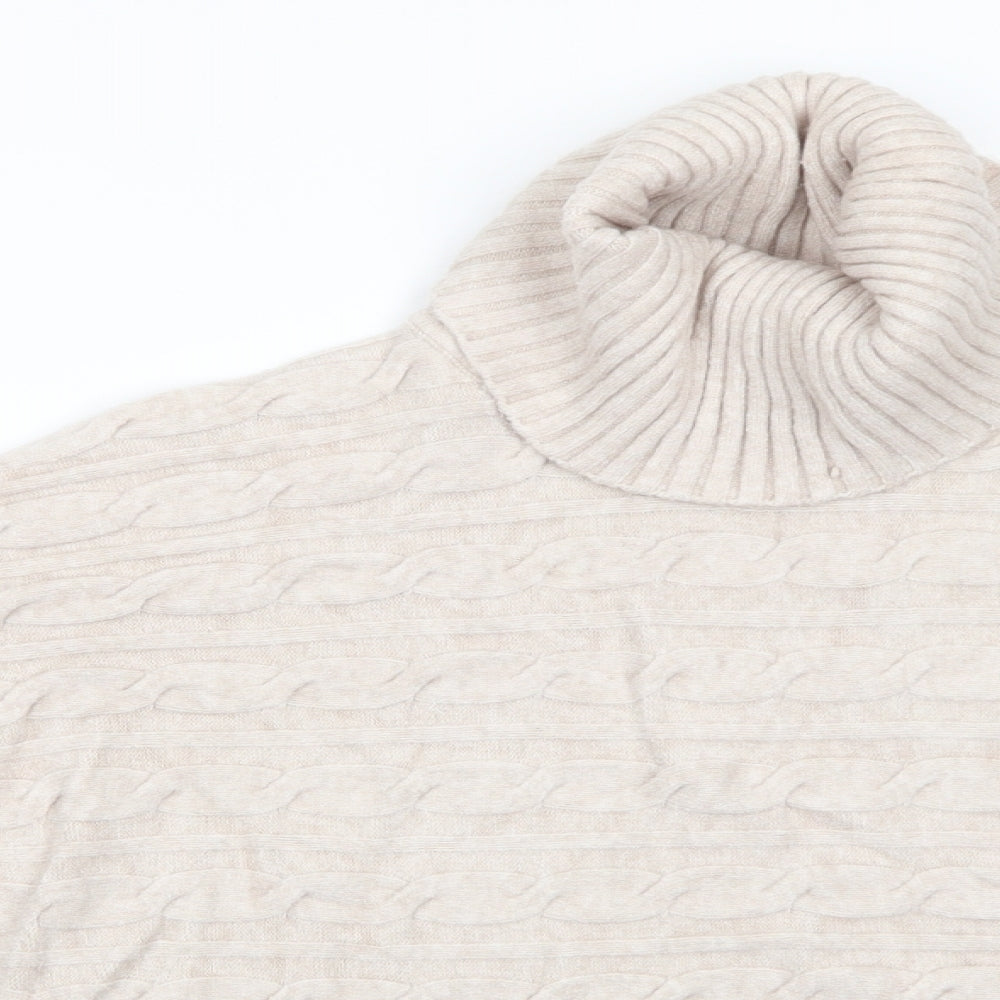 Tricotonic Womens Beige Roll Neck  Viscose Pullover Jumper    - Vented Sides with Popper Batwing