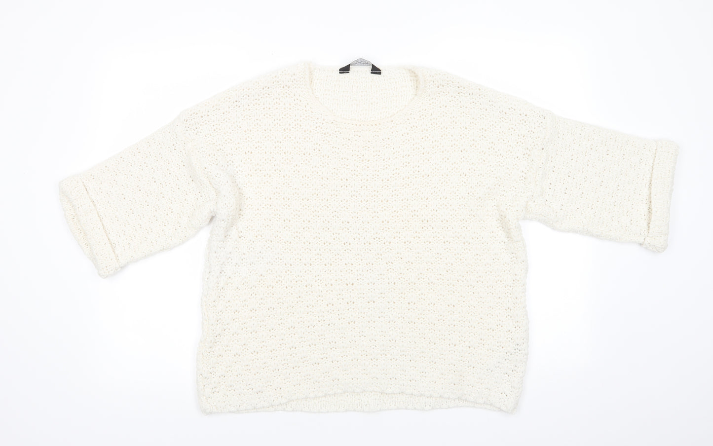 Dorothy Perkins Womens Ivory Round Neck  Acrylic Pullover Jumper Size 8   - Subtle open knit