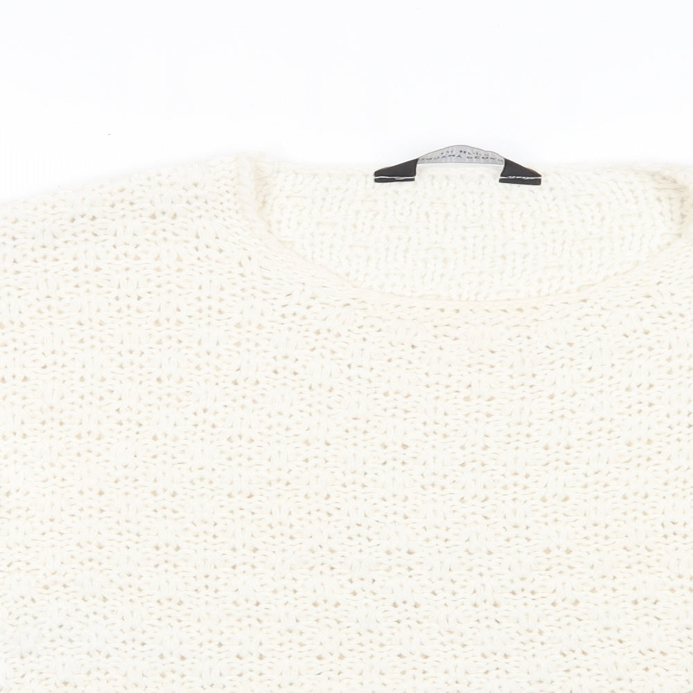 Dorothy Perkins Womens Ivory Round Neck  Acrylic Pullover Jumper Size 8   - Subtle open knit