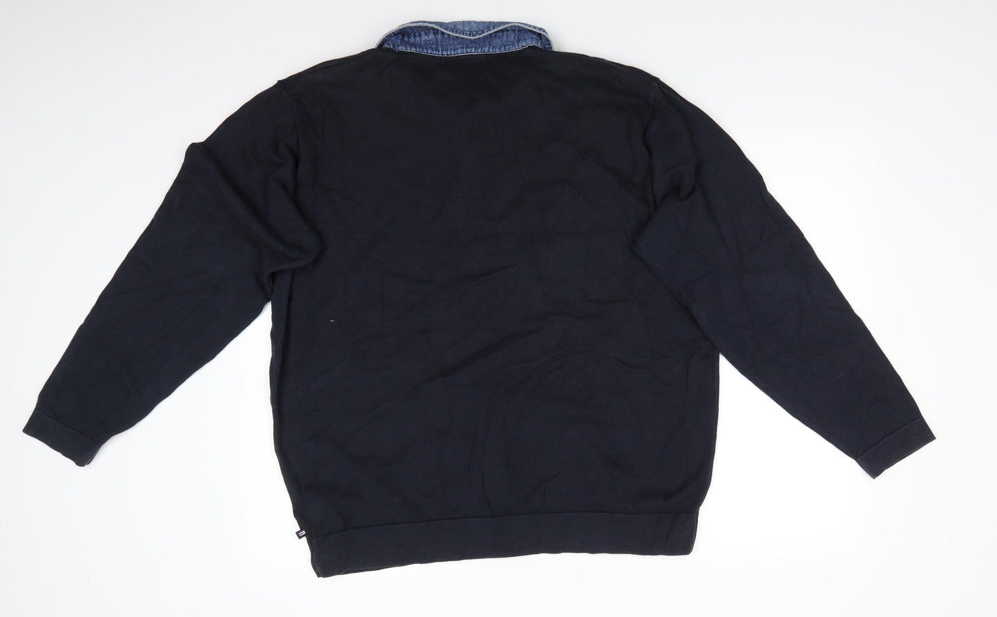 Blue Harbour Mens Blue Collared  Cotton Pullover Jumper Size XL   - Dark Navy with Denim like collar