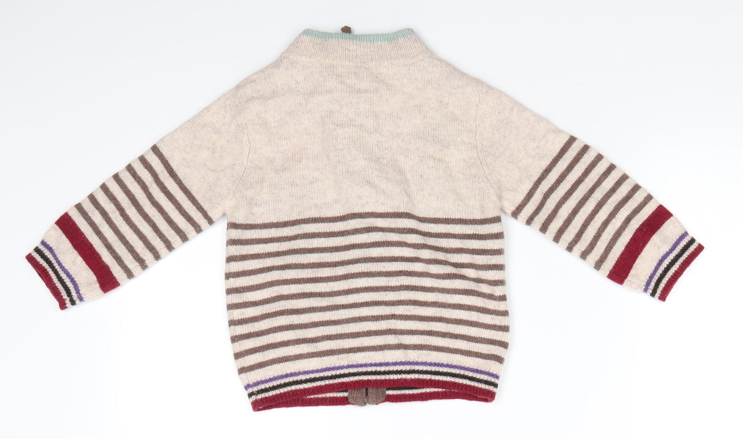 Monsoon Boys Beige High Neck Striped Wool Cardigan Jumper Size 2-3 Years  Zip - Bus & Car Streetscape