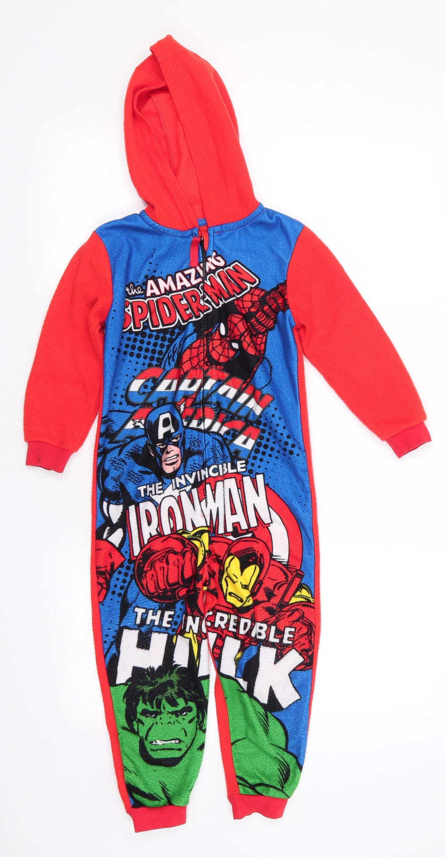 George Boys Red Solid Polyester  One Piece Size 4-5 Years  Zip - Marvel Heros Hulk Spiderman Ironman