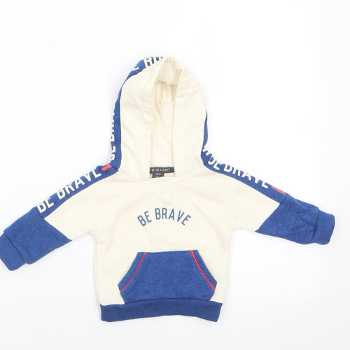 Primark Boys Ivory Colourblock Cotton Pullover Jumper Size 3-6 Months   - Hoodie Be Brave Ivory & Blue