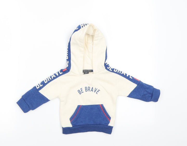 Primark Boys Ivory Colourblock Cotton Pullover Jumper Size 3-6 Months - Hoodie Be Brave Ivory & Blue