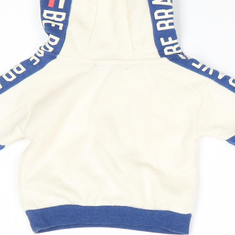 Primark Boys Ivory Colourblock Cotton Pullover Jumper Size 3-6 Months   - Hoodie Be Brave Ivory & Blue