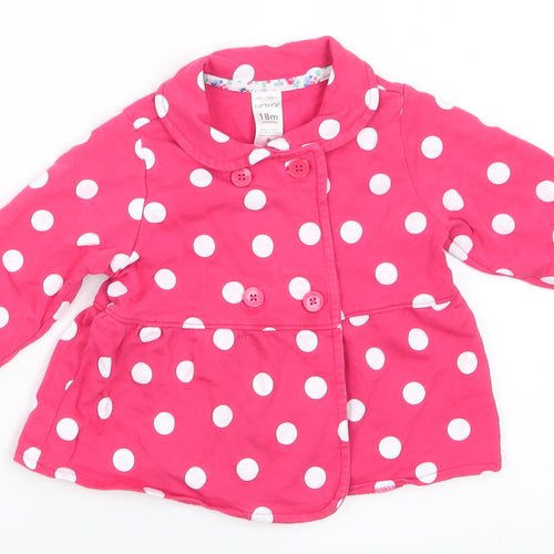Carter's Girls Pink Polka Dot  Overcoat Coat Size 18 Months   Button - White Polka Dots