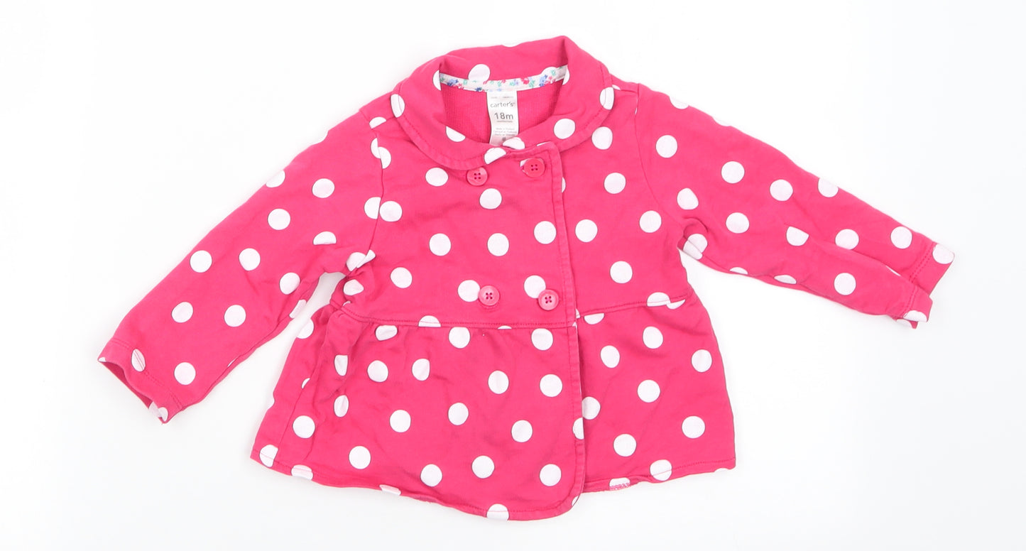 Carter's Girls Pink Polka Dot  Overcoat Coat Size 18 Months   Button - White Polka Dots