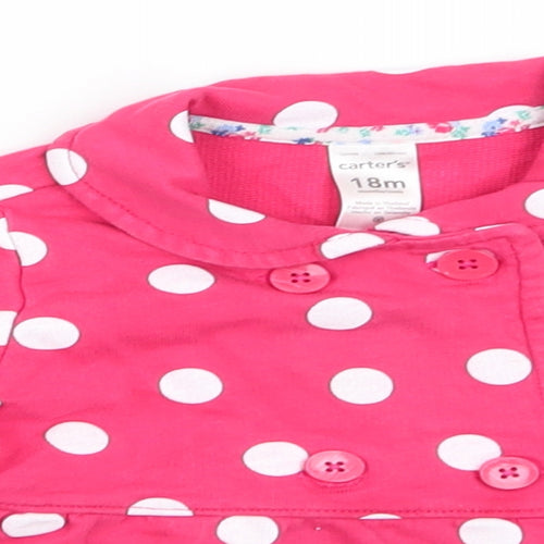 Carter's Girls Pink Polka Dot  Overcoat Coat Size 18 Months   Button - White Polka Dots