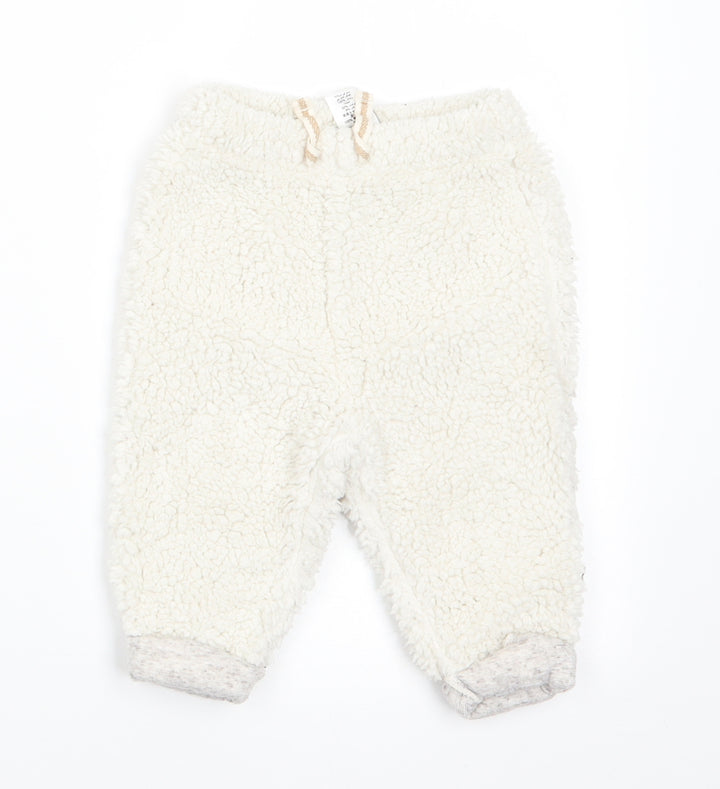 NEXT Baby Ivory Polyester Jogger Trousers Size 6-9 Months Pullover - Faux Sheep Fur with turn ups