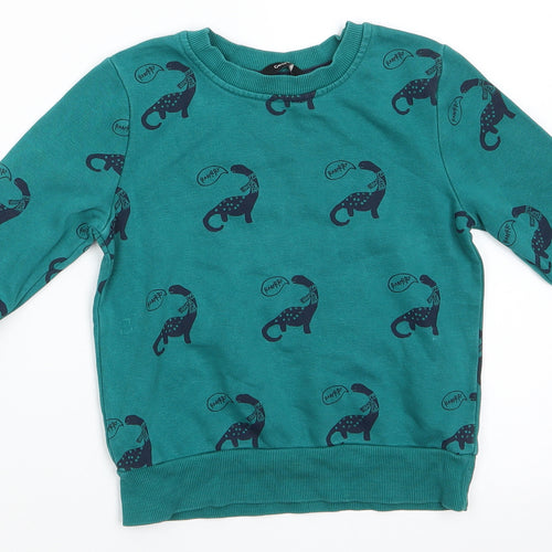 George Boys Green Animal Print Cotton Pullover Sweatshirt Size 2-3 Years   - Dinasour Print