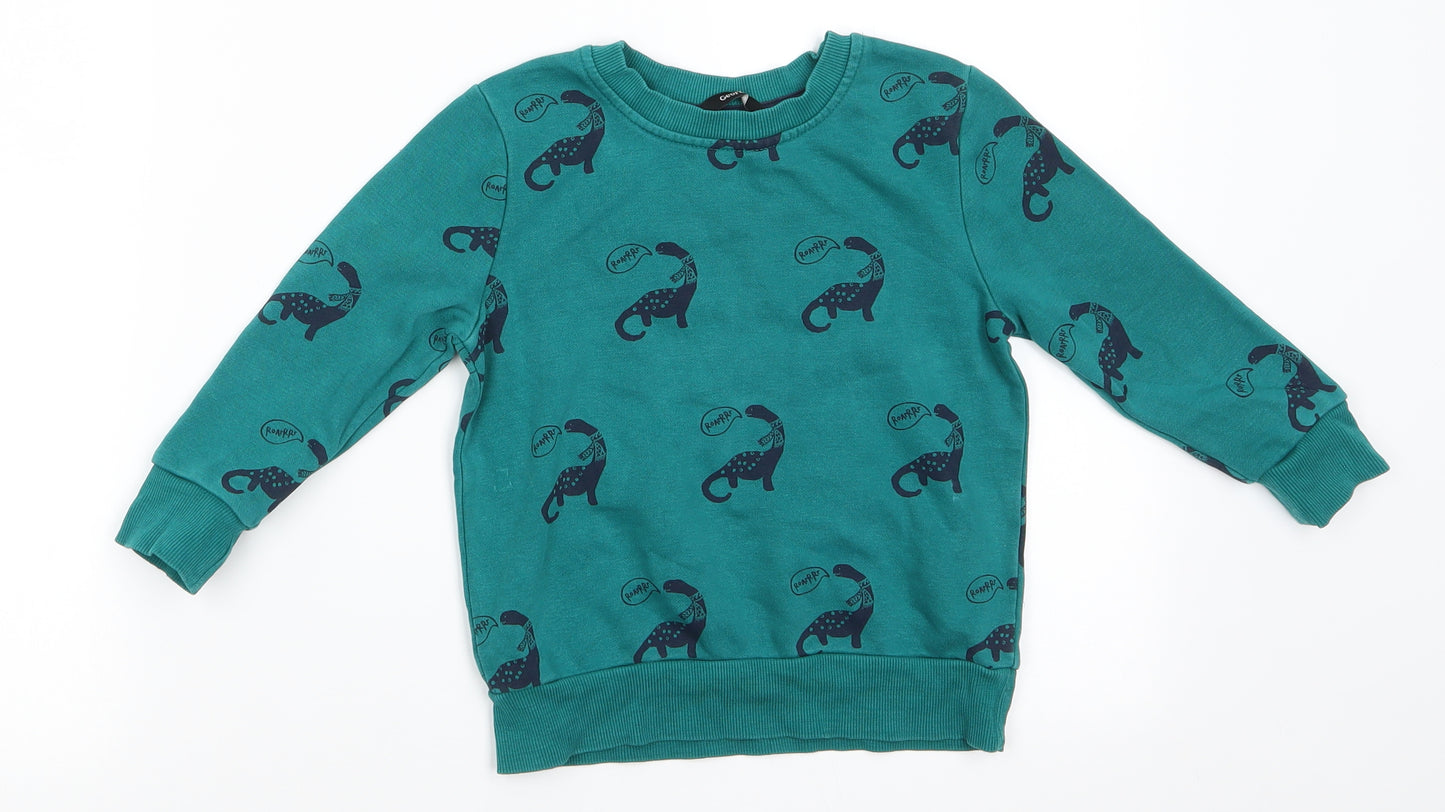 George Boys Green Animal Print Cotton Pullover Sweatshirt Size 2-3 Years   - Dinasour Print