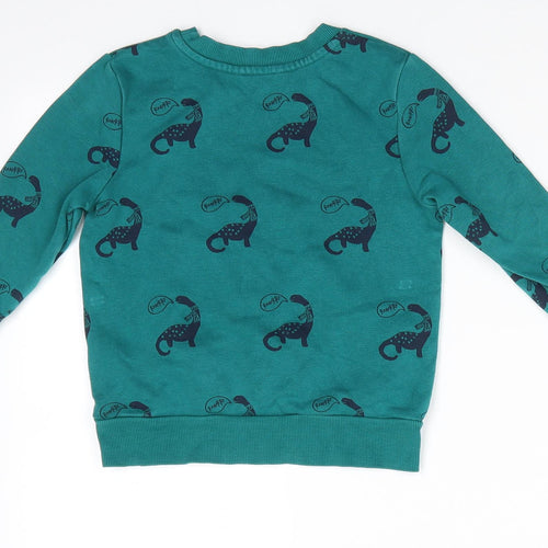 George Boys Green Animal Print Cotton Pullover Sweatshirt Size 2-3 Years   - Dinasour Print