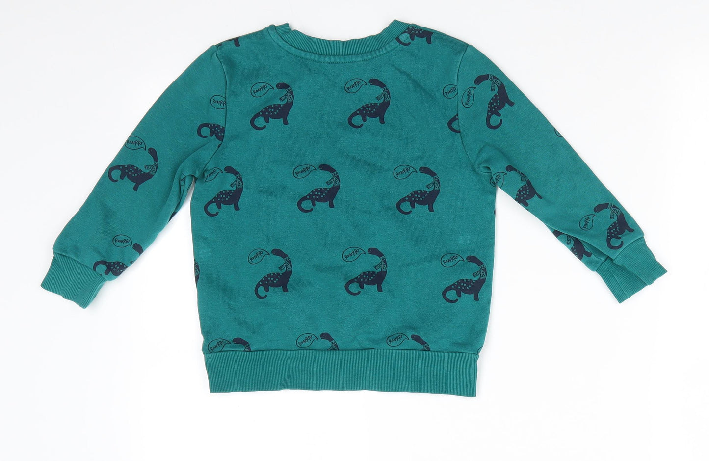 George Boys Green Animal Print Cotton Pullover Sweatshirt Size 2-3 Years   - Dinasour Print