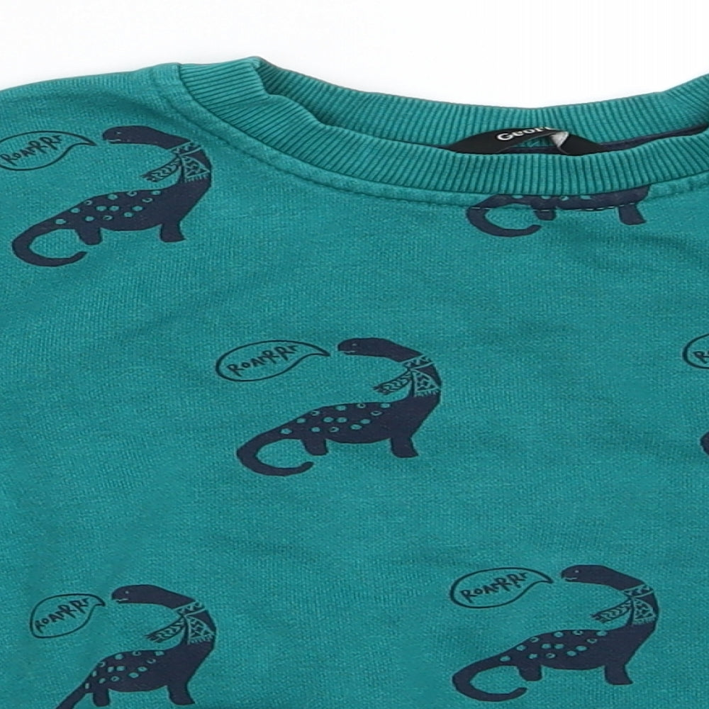 George Boys Green Animal Print Cotton Pullover Sweatshirt Size 2-3 Years   - Dinasour Print