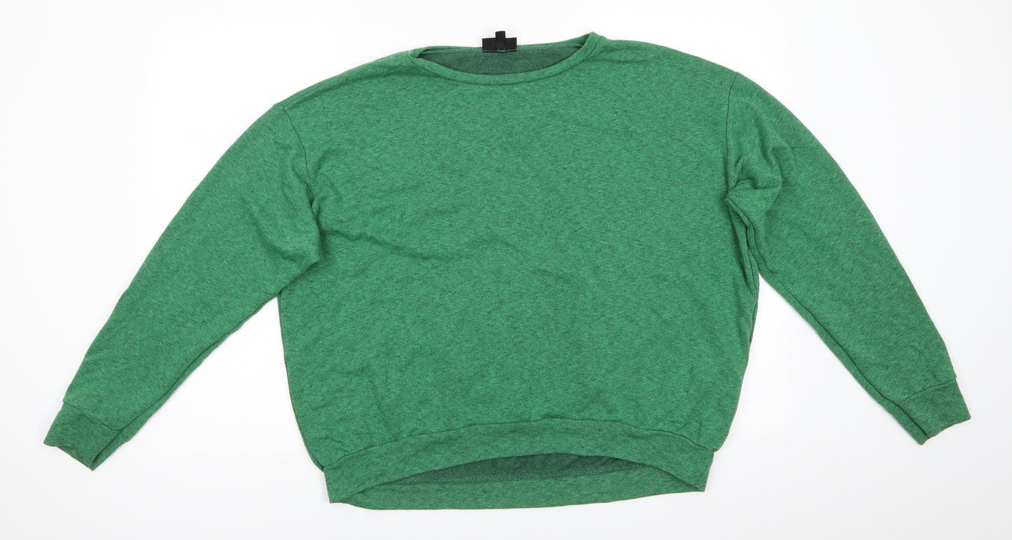 Topshop Womens Green  Cotton Pullover Sweatshirt Size 12  Pullover - Emerald Green black fleck