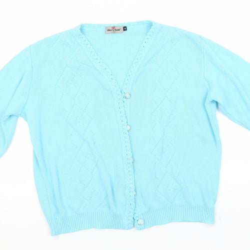 Merry Gold Womens Blue Round Neck  Acrylic Cardigan Jumper Size M
