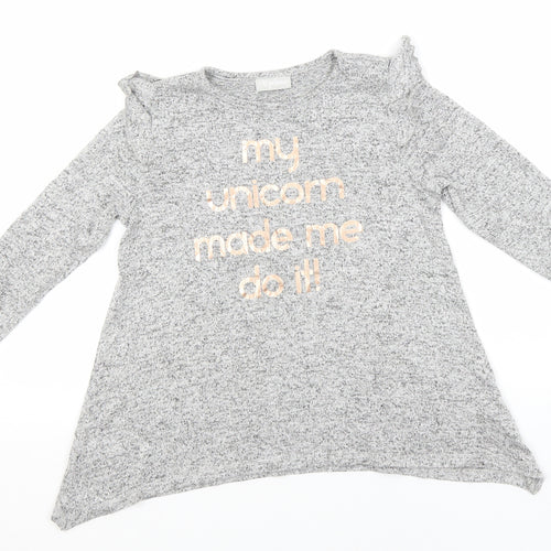 Matalan Girls Grey  Viscose Basic T-Shirt Size 8 Years Round Neck  - My Unicorn made me Do it!
