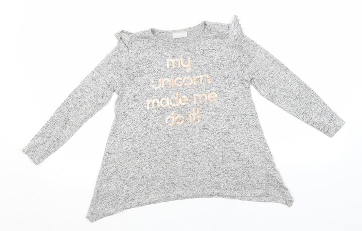 Matalan Girls Grey Viscose Basic T-Shirt Size 8 Years Round Neck - My Unicorn made me Do it!