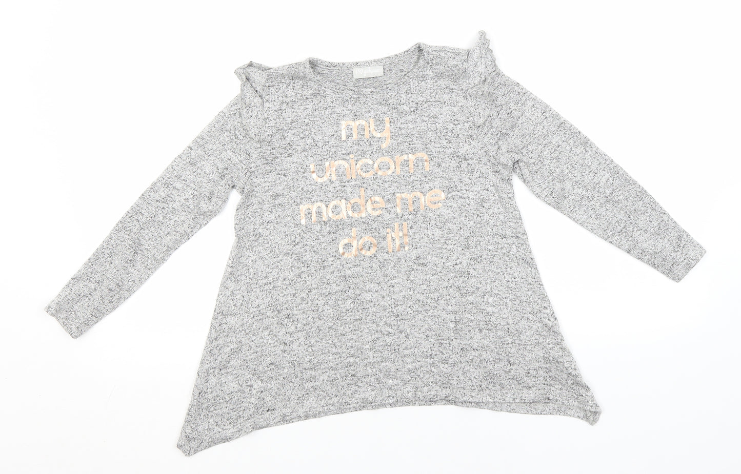 Matalan Girls Grey  Viscose Basic T-Shirt Size 8 Years Round Neck  - My Unicorn made me Do it!