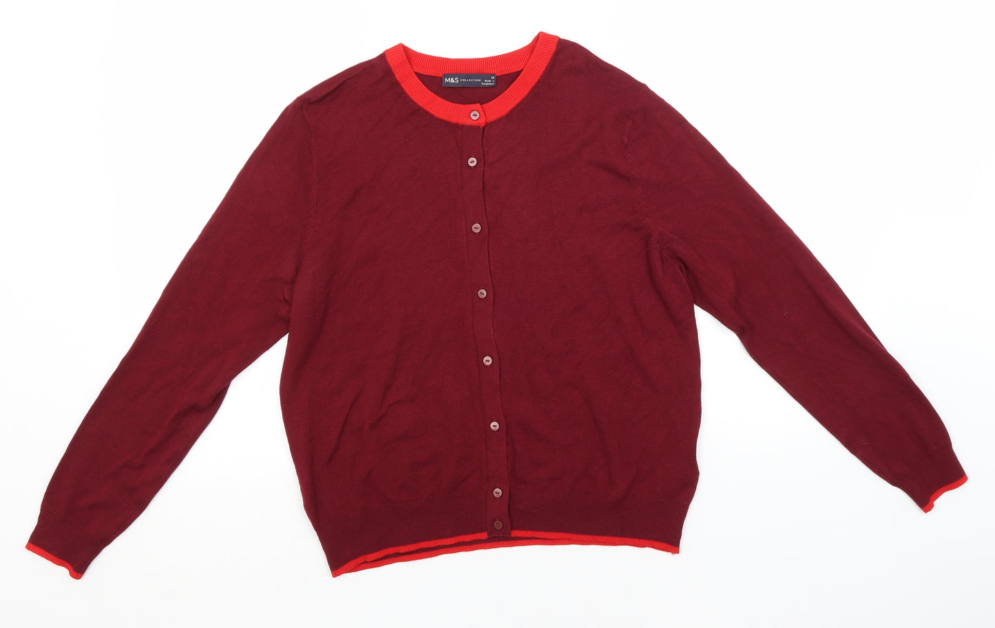 Marks and Spencer Womens Red Round Neck  Viscose Cardigan Jumper Size 14