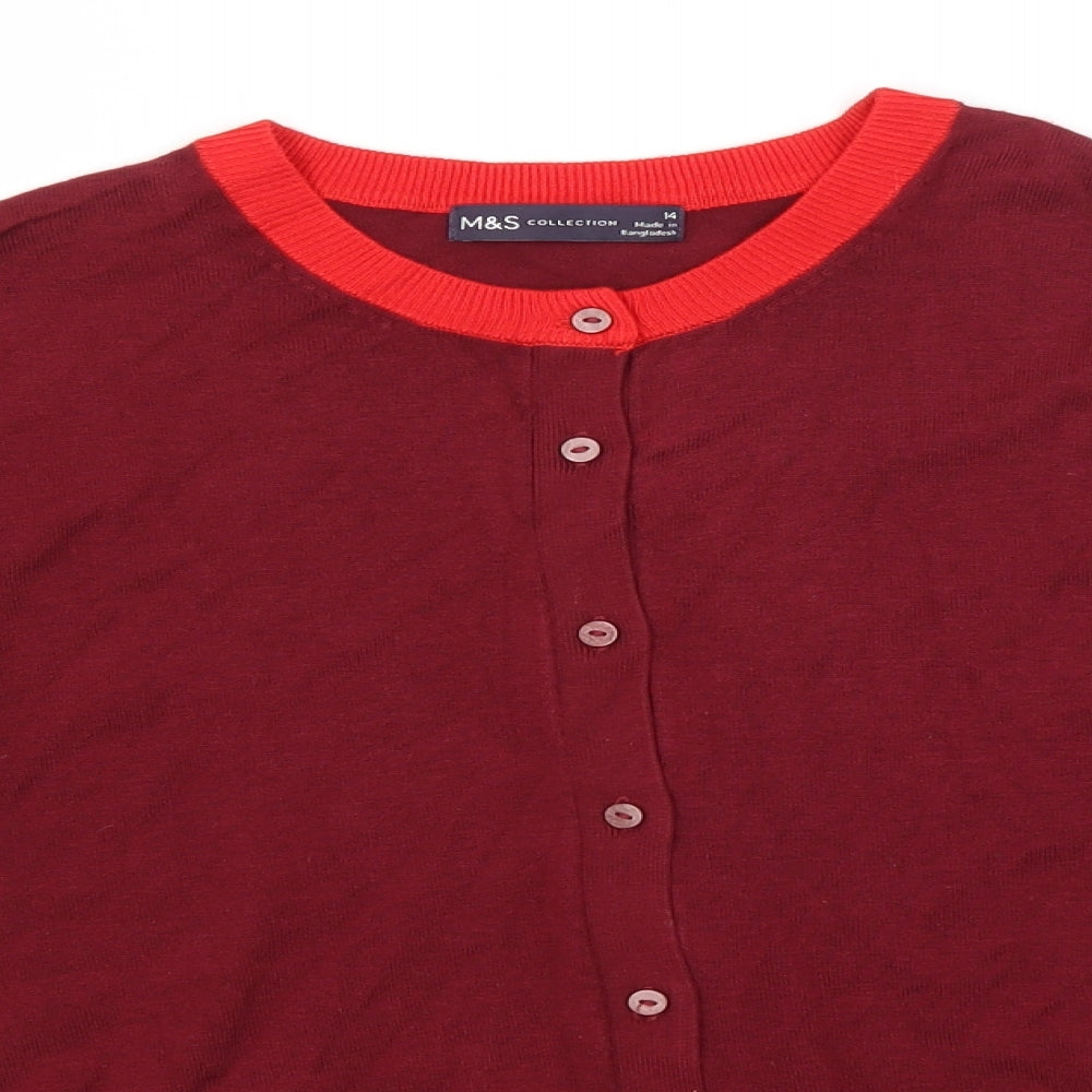 Marks and Spencer Womens Red Round Neck  Viscose Cardigan Jumper Size 14