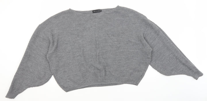 PRETTYLITTLETHING Womens Grey Round Neck Acrylic Pullover Jumper Size M