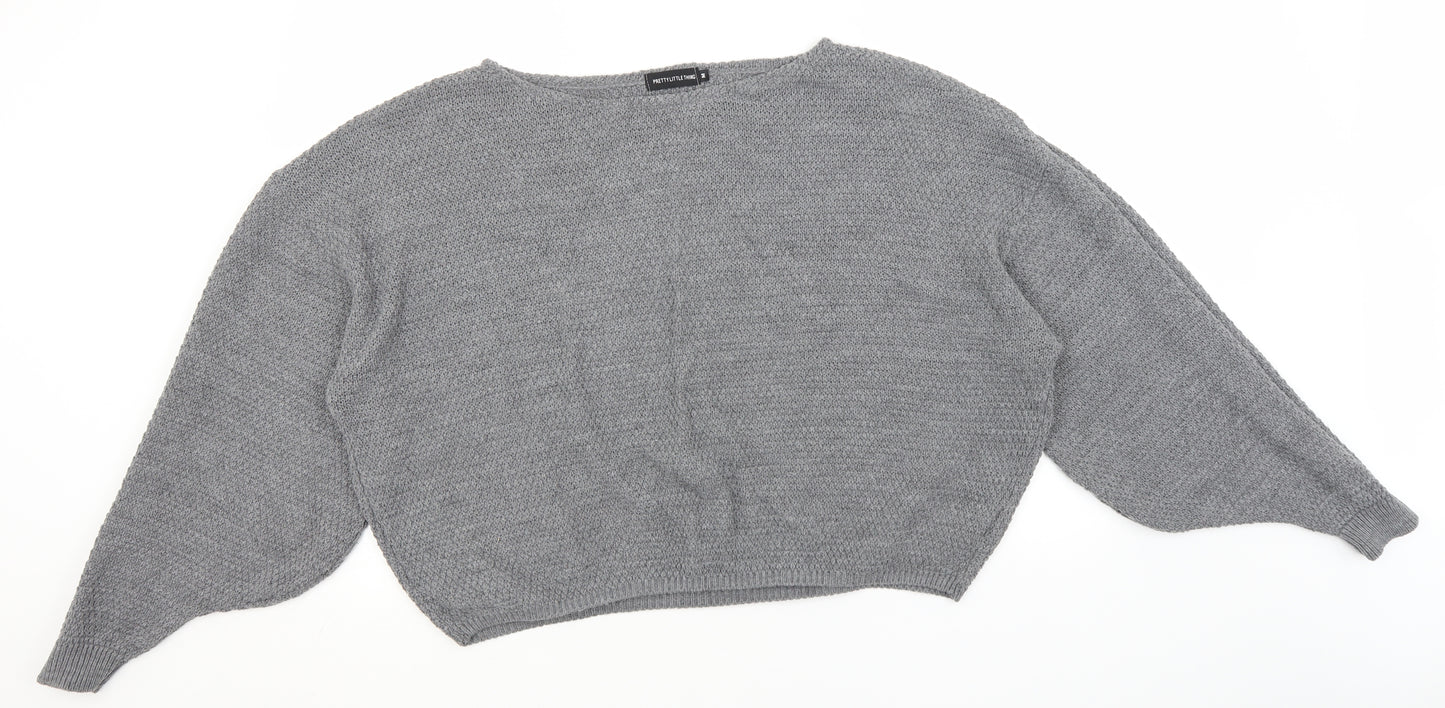PRETTYLITTLETHING Womens Grey Round Neck  Acrylic Pullover Jumper Size M