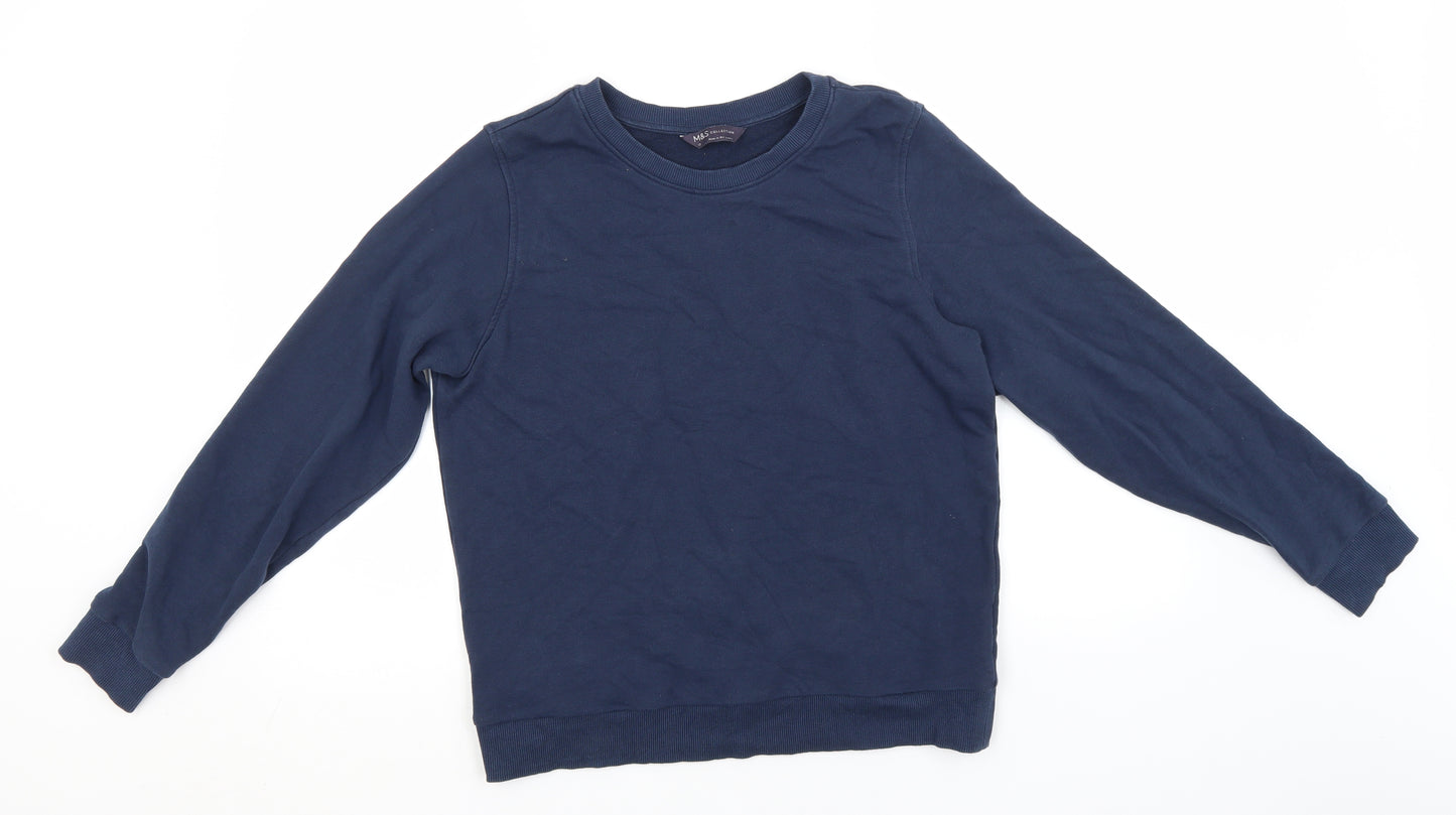 Marks and Spencer Womens Blue Round Neck  Cotton Pullover Jumper Size 12