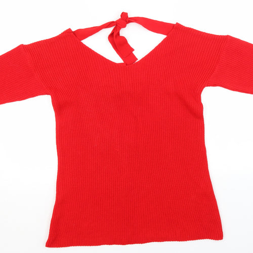 Boohoo Womens Red Round Neck  Acrylic Pullover Jumper Size 8
