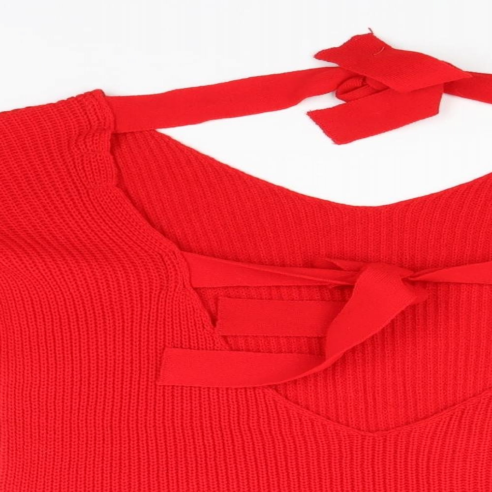 Boohoo Womens Red Round Neck  Acrylic Pullover Jumper Size 8
