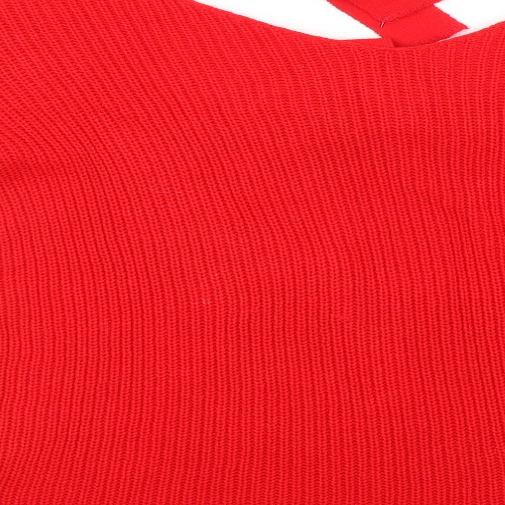 Boohoo Womens Red Round Neck  Acrylic Pullover Jumper Size 8