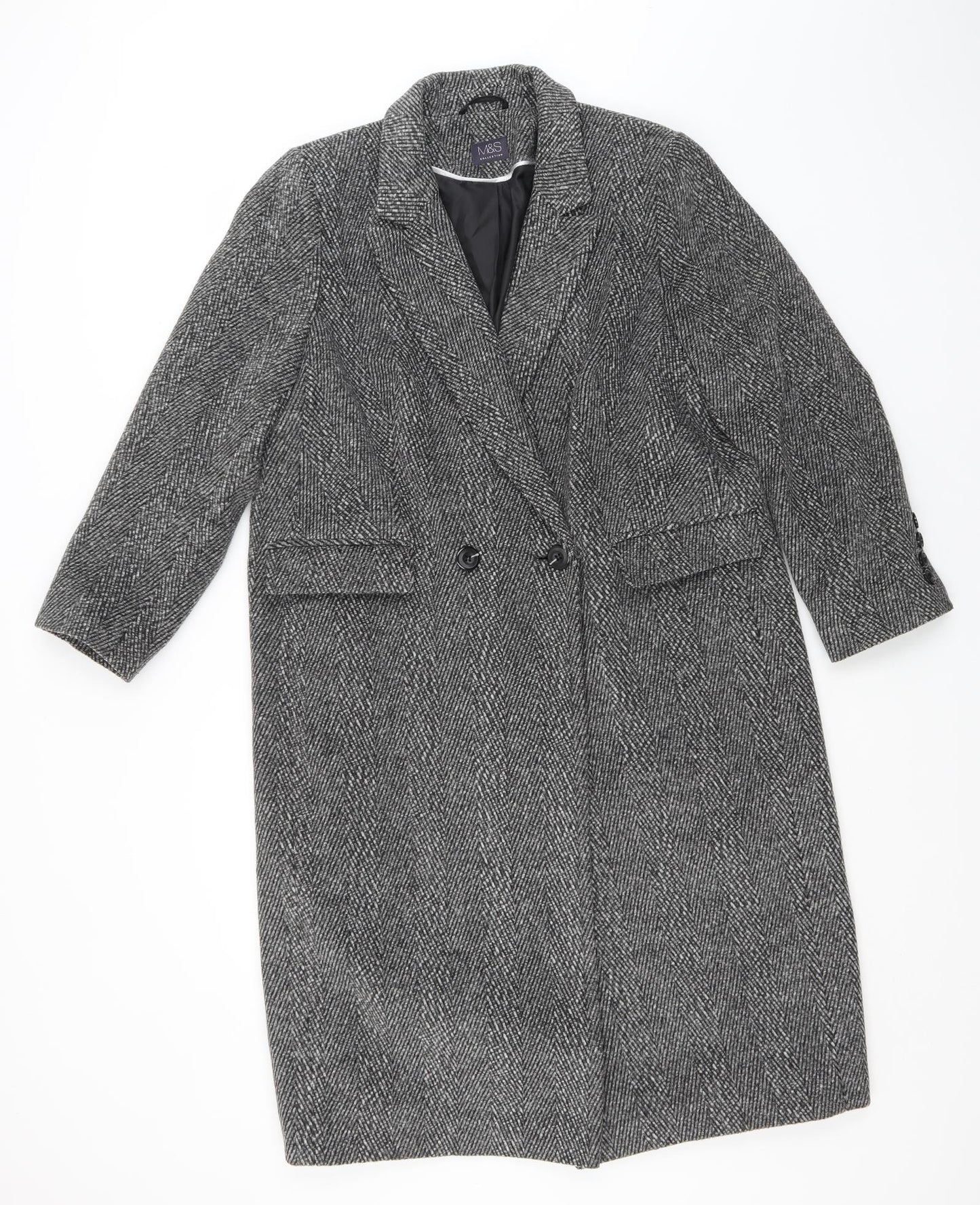 Marks and Spencer Womens Grey Striped  Overcoat Coat Size 16