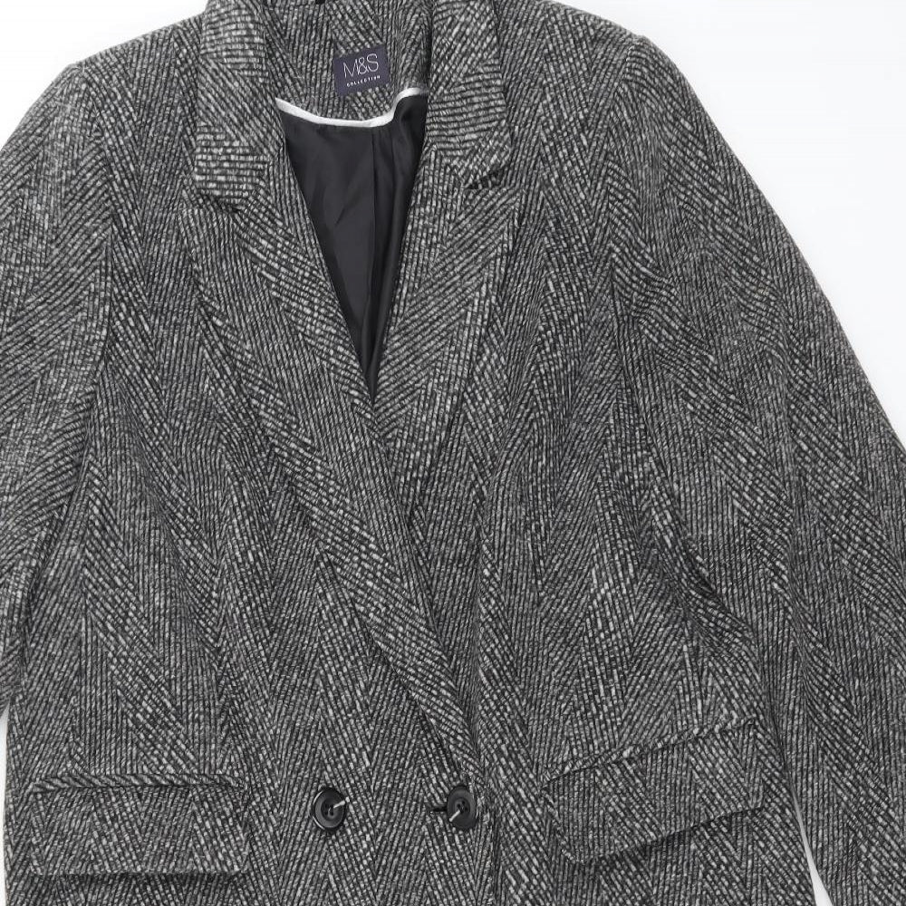 Marks and Spencer Womens Grey Striped  Overcoat Coat Size 16