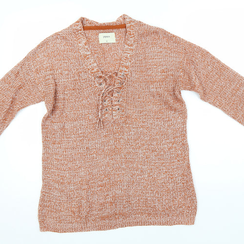 Papaya Womens Orange V-Neck  Acrylic Pullover Jumper Size M