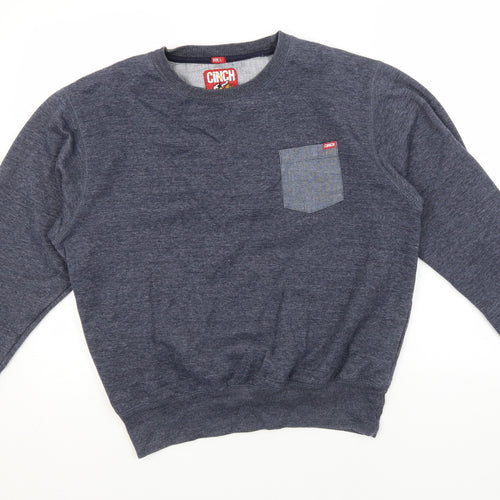Cinch Mens Blue Round Neck  Polyester Pullover Jumper Size L