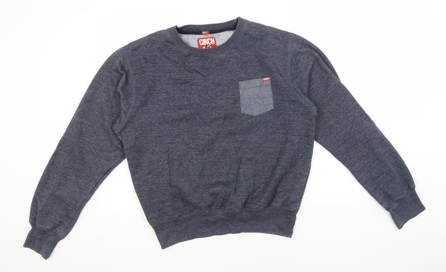 Cinch Mens Blue Round Neck  Polyester Pullover Jumper Size L