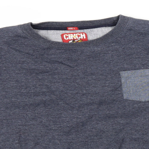Cinch Mens Blue Round Neck  Polyester Pullover Jumper Size L
