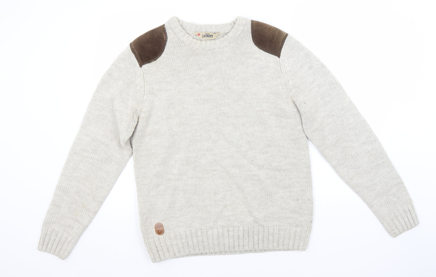Tokyo Laundry Mens Beige Round Neck  Acrylic Pullover Jumper Size M