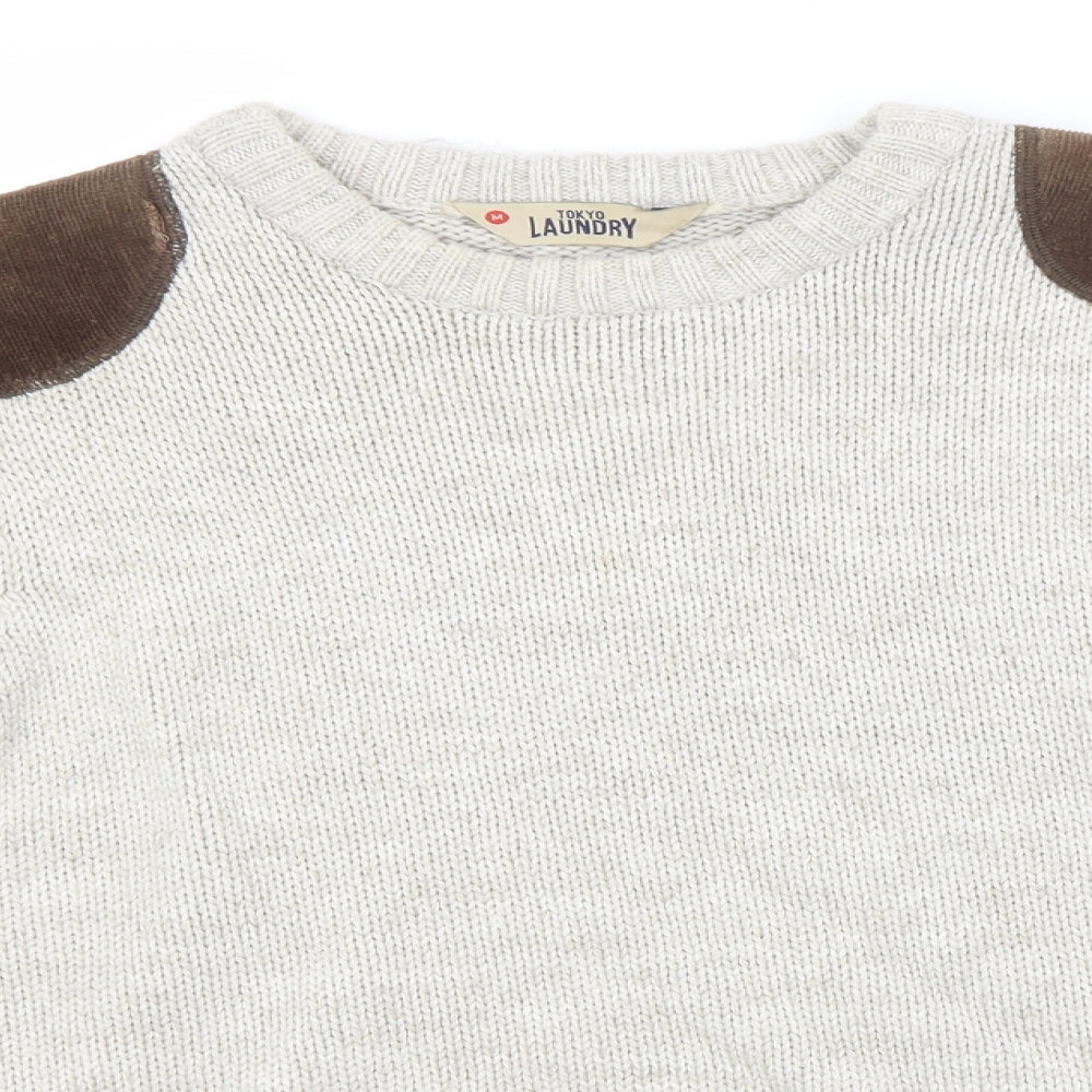 Tokyo Laundry Mens Beige Round Neck  Acrylic Pullover Jumper Size M