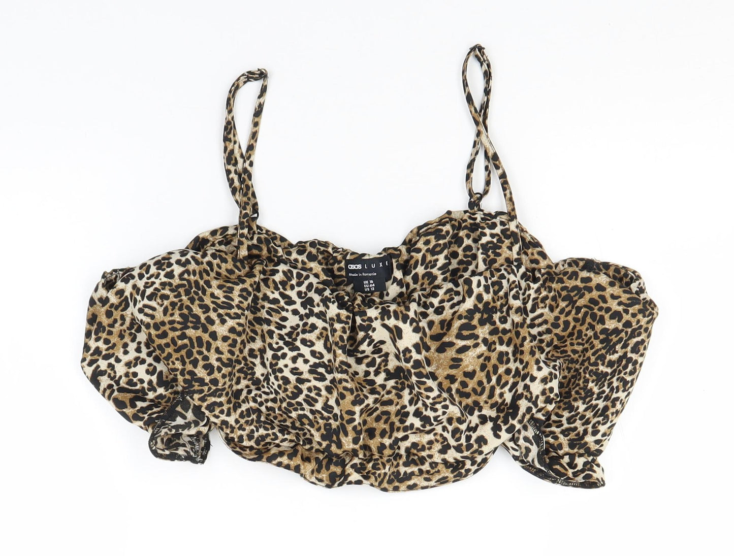 ASOS Womens Brown Animal Print Polyester Basic Tank Size 16 Off the Shoulder