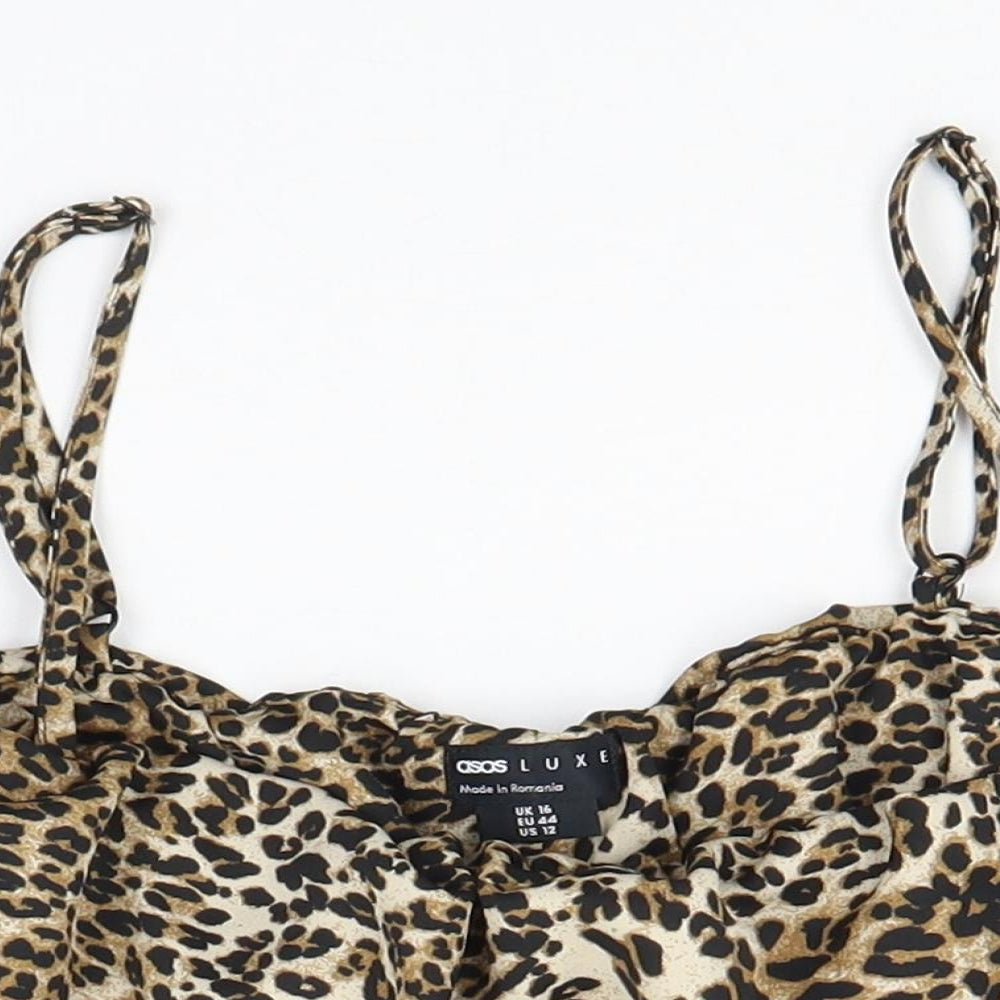 ASOS Womens Brown Animal Print Polyester Basic Tank Size 16 Off the Shoulder