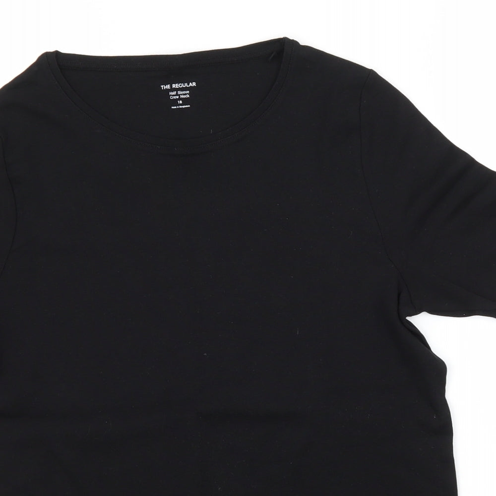 Marks and Spencer Womens Black  Cotton Basic T-Shirt Size 18 Round Neck