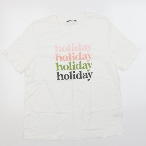 Marks and Spencer Womens White  Cotton Basic T-Shirt Size 16 Round Neck - Holiday