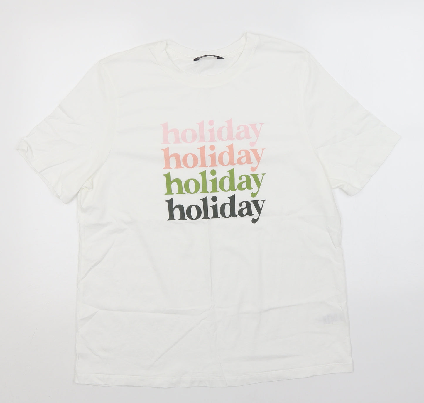 Marks and Spencer Womens White  Cotton Basic T-Shirt Size 16 Round Neck - Holiday