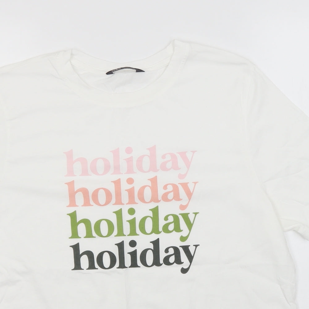 Marks and Spencer Womens White  Cotton Basic T-Shirt Size 16 Round Neck - Holiday