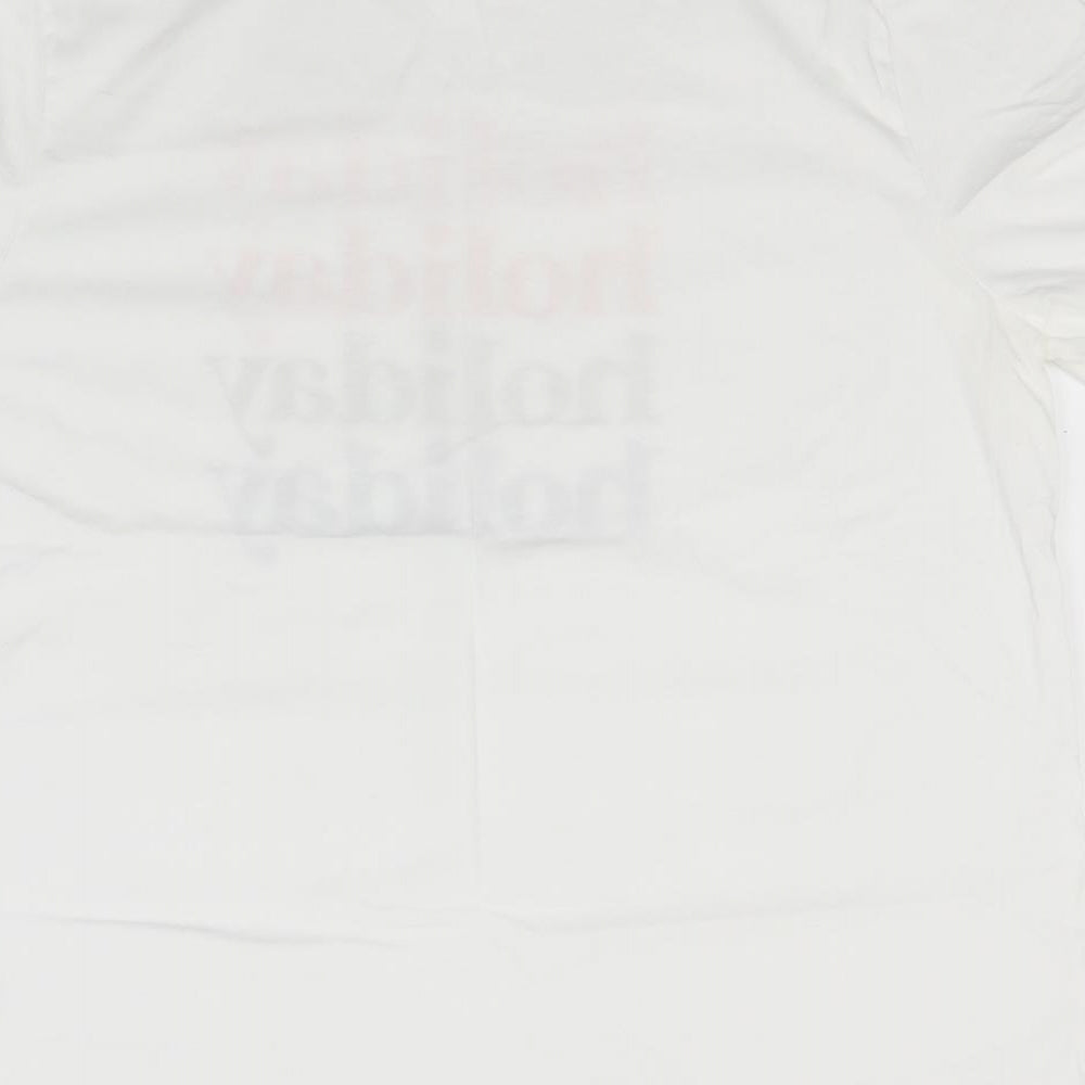 Marks and Spencer Womens White  Cotton Basic T-Shirt Size 16 Round Neck - Holiday