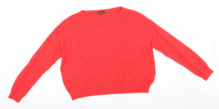 Warehouse Womens Red Round Neck Argyle/Diamond Cotton Pullover Jumper Size 12