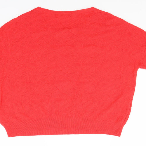 Warehouse Womens Red Round Neck Argyle/Diamond Cotton Pullover Jumper Size 12